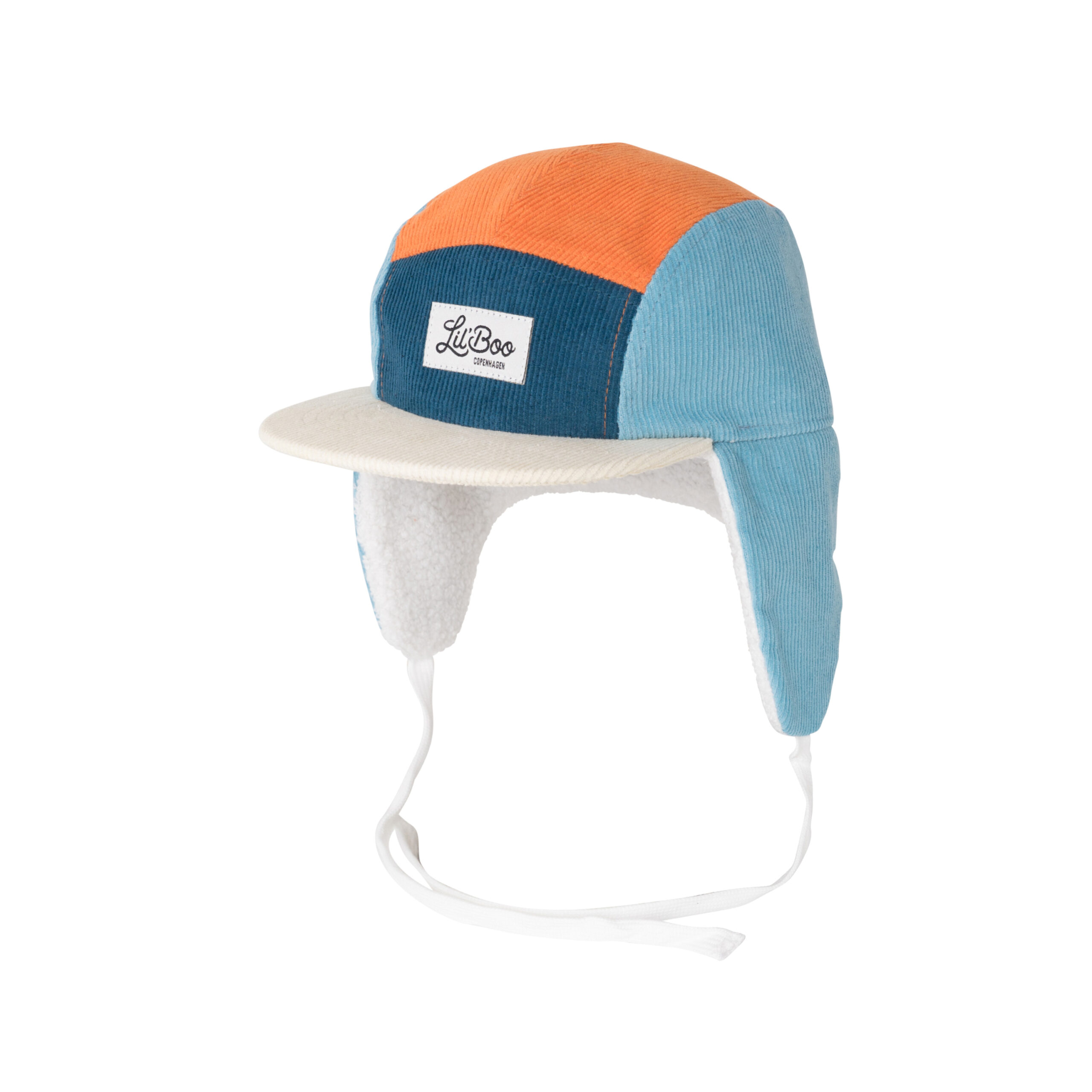 LIL' BOO 5 Panel Cord CAP mit Fleece und Ohrenklappen | blau-orange