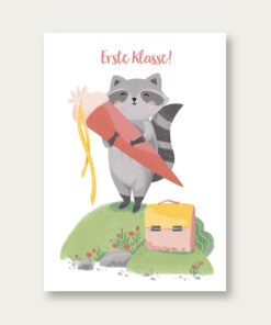 VIERUNDFÜNFZIG Postkarte | Schulanfang Waschbär
