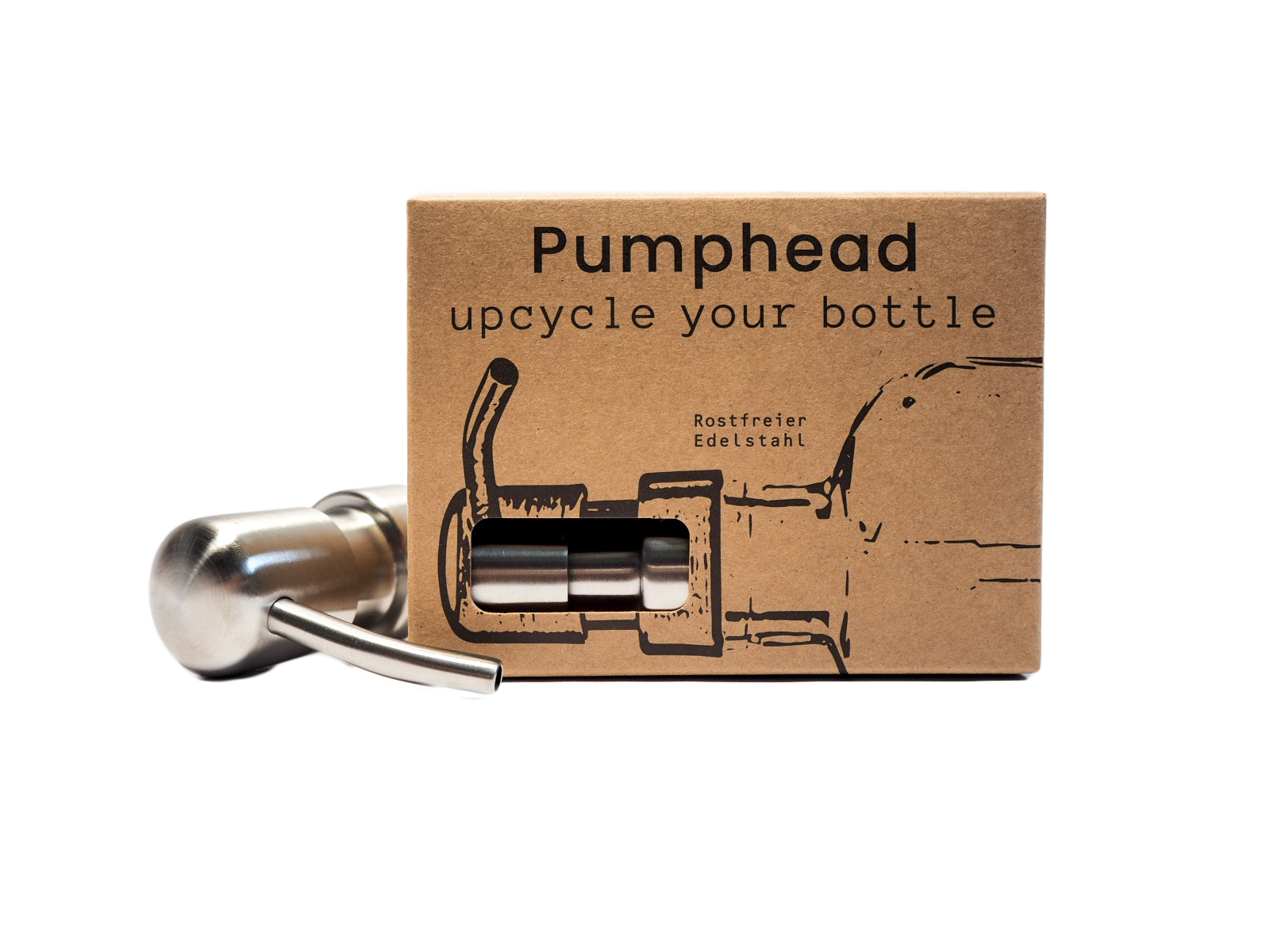 Spender-Aufsatz Pumphead für Glasflaschen silber