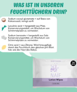NAÏF Plastikfreie Feuchttücher mit Lotion für Baby & Kind 1 Pack (54stk)
