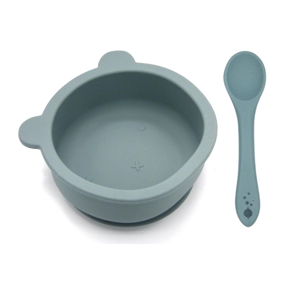 Cotton Cloud Esslernschüssel mit Löffel aus Silikon | Jade