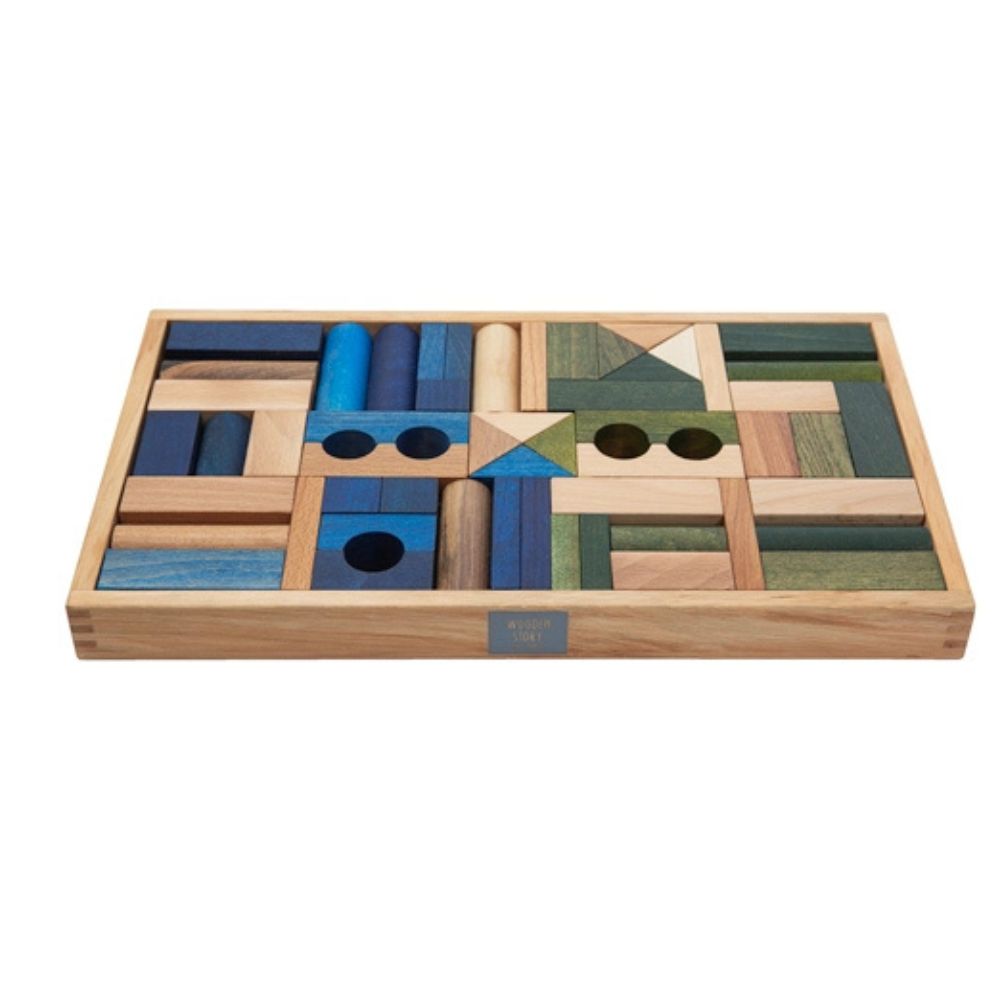 WOODEN STORY Holz Bauklötze Gross 54 Stk. | Wasser