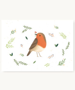 VIERUNDFÜNFZIG Postkarte | Rotkehlchen Im Blätterkranz