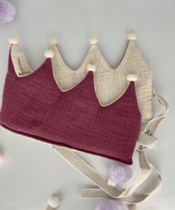 Stoffkrone | Geburtstagskrone Musselin BORDAUX mit Pompons