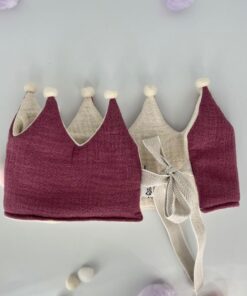 Stoffkrone | Geburtstagskrone Musselin BORDAUX mit Pompons