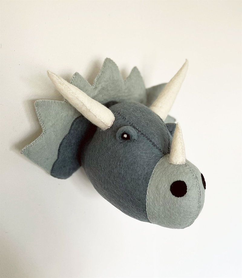 Gamcha Deko Tierkopf aus Filz | Dino blau