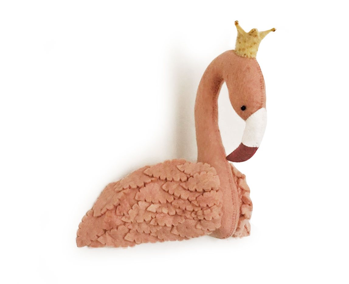 Gamcha Deko Tierkopf aus Filz | Flamingo koralle