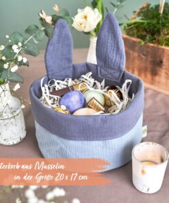 Papierdrachen Osternest mit Hasenohren | Musselin blau