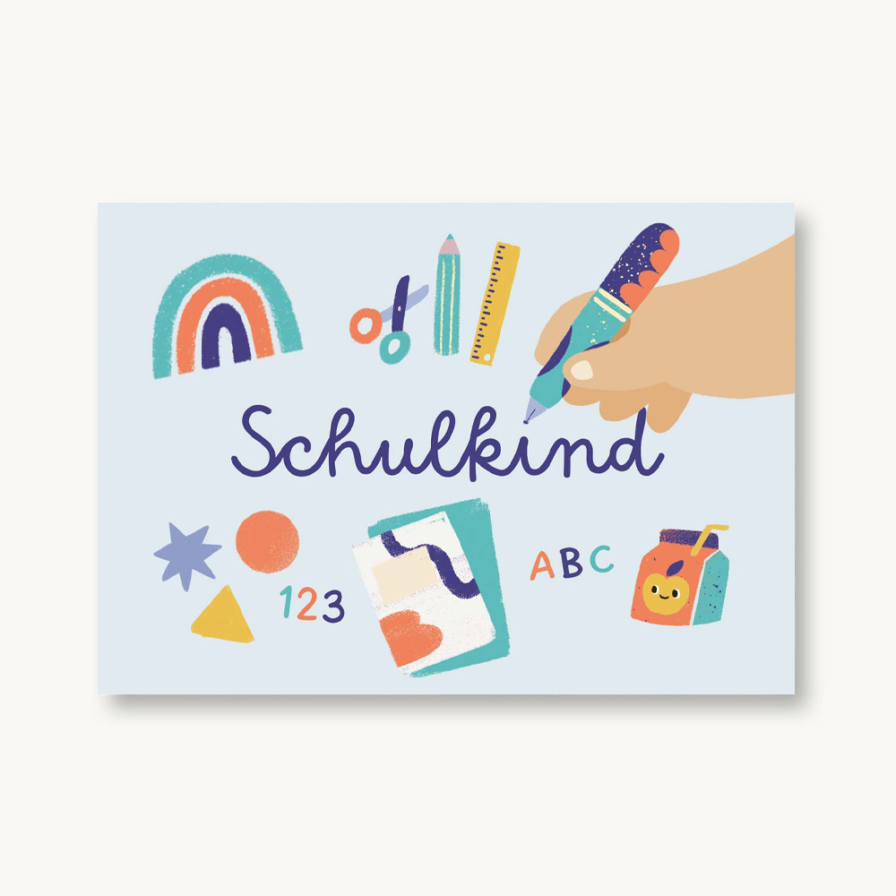 VIERUNDFÜNFZIG Postkarte | Schulkind Blau