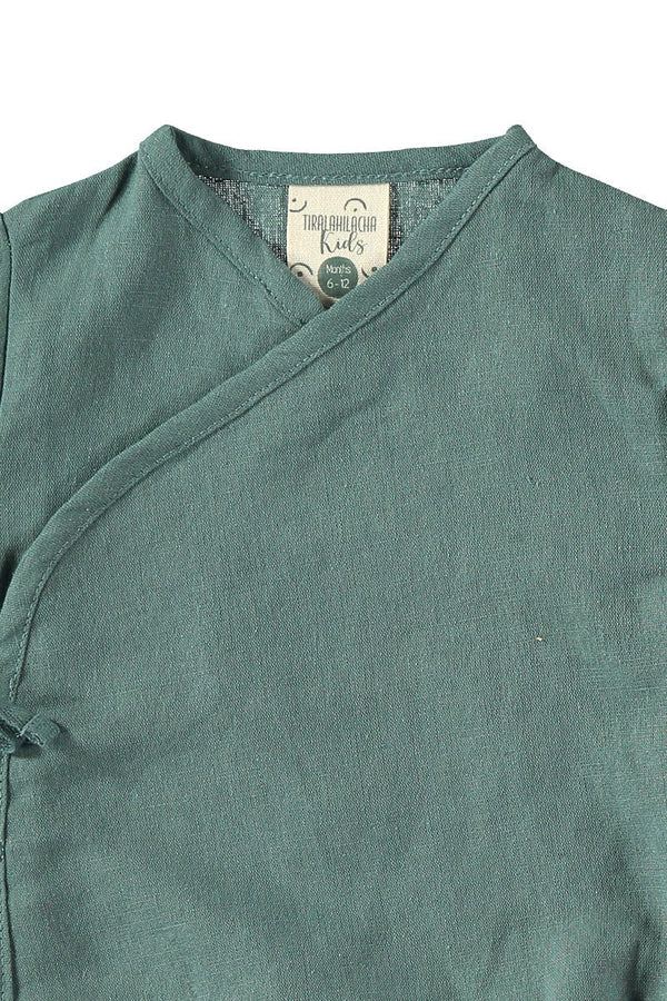 Tiralahilacha Wickel Body kurzarm LEINEN | aquablau