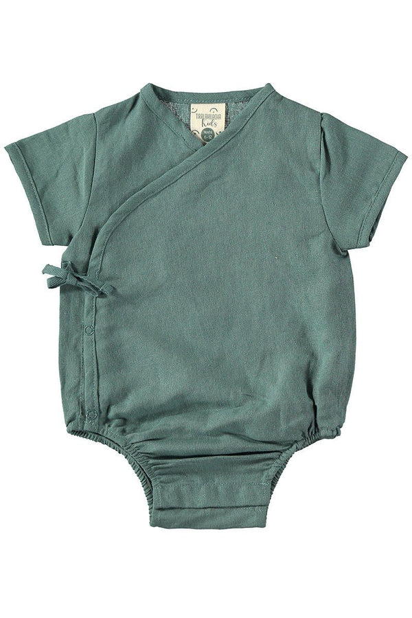 Tiralahilacha Wickel Body kurzarm LEINEN | aquablau