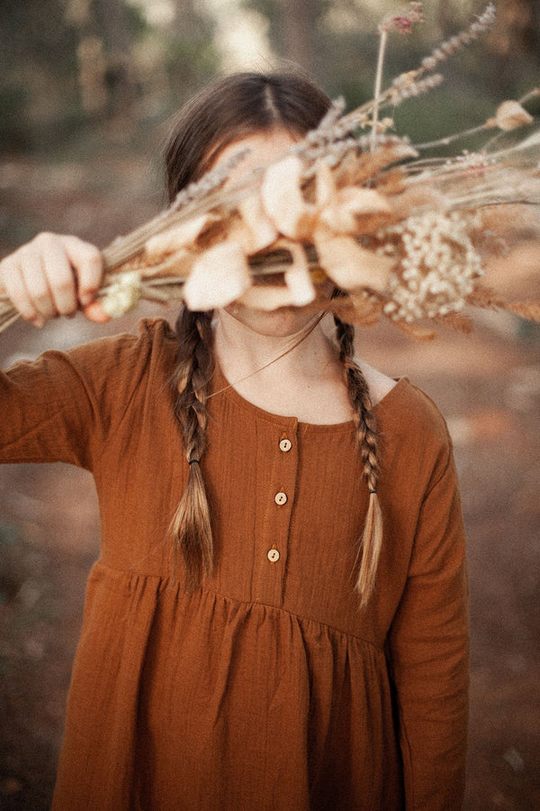 Tiralahilacha Kinder Musselin Kleid langarm | braun – Bild 3