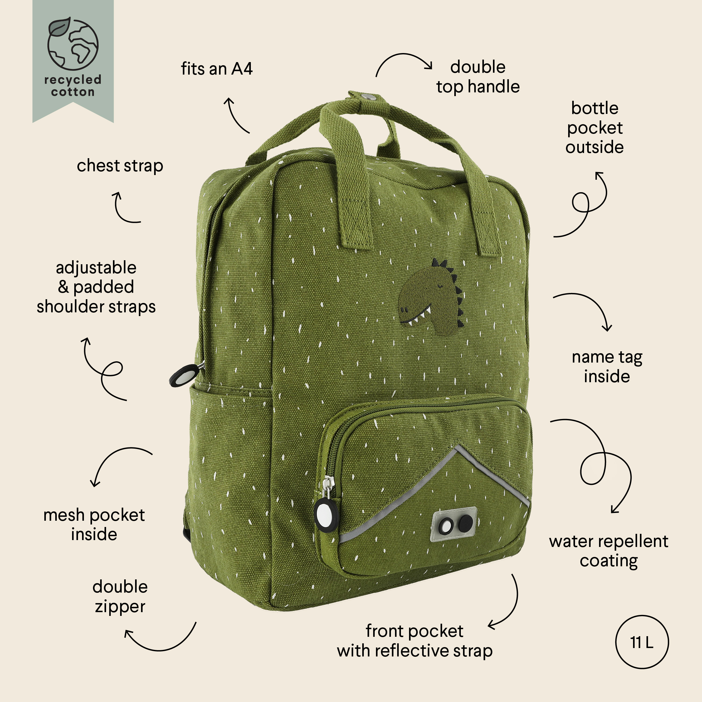 Trixie Kinder (Schul-) Rucksack XL | Dino – Bild 2