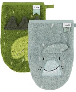 Trixie Waschhandschuh klein 2er Set | Hai und Dino