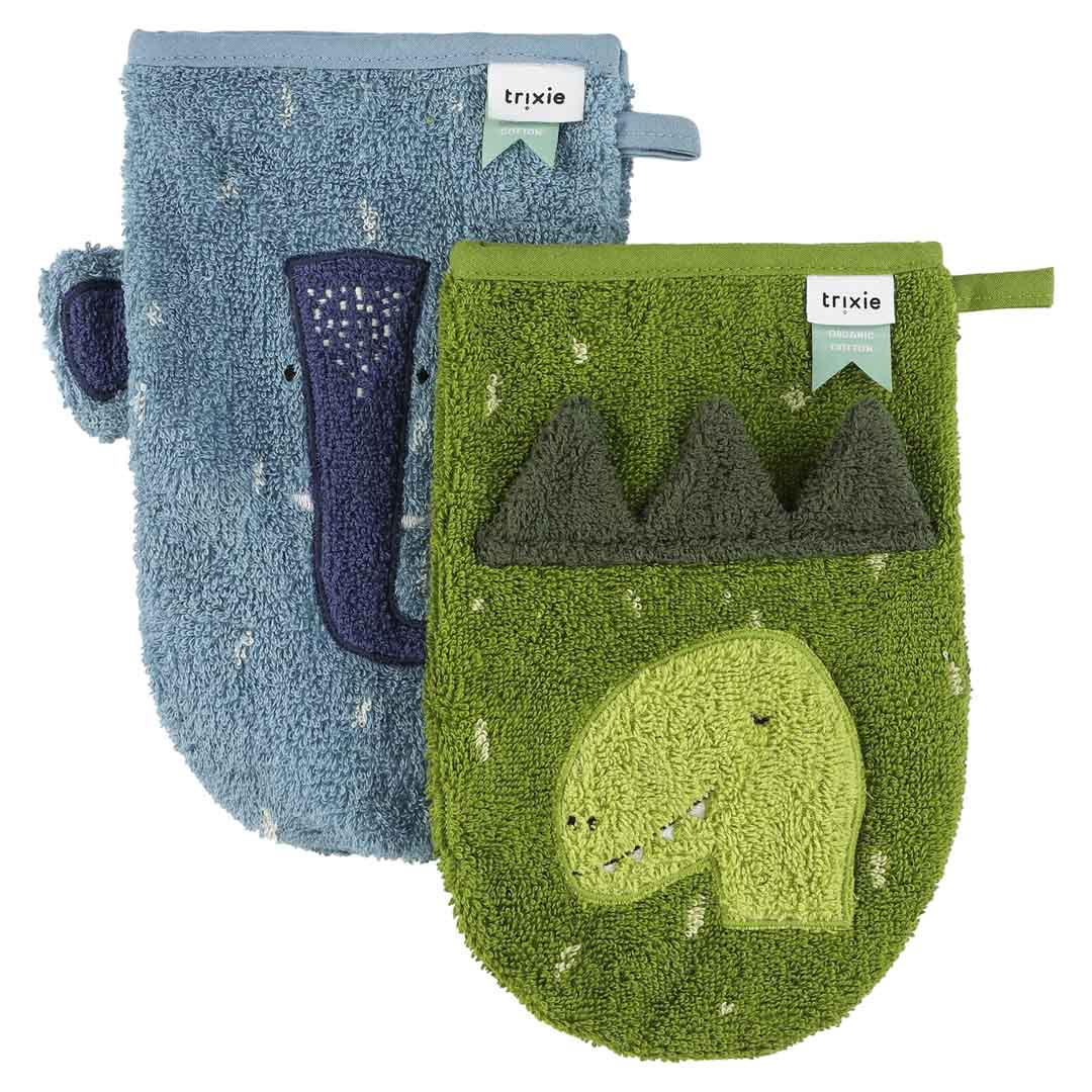 Trixie Waschhandschuh klein 2er Set | Elefant und Dino